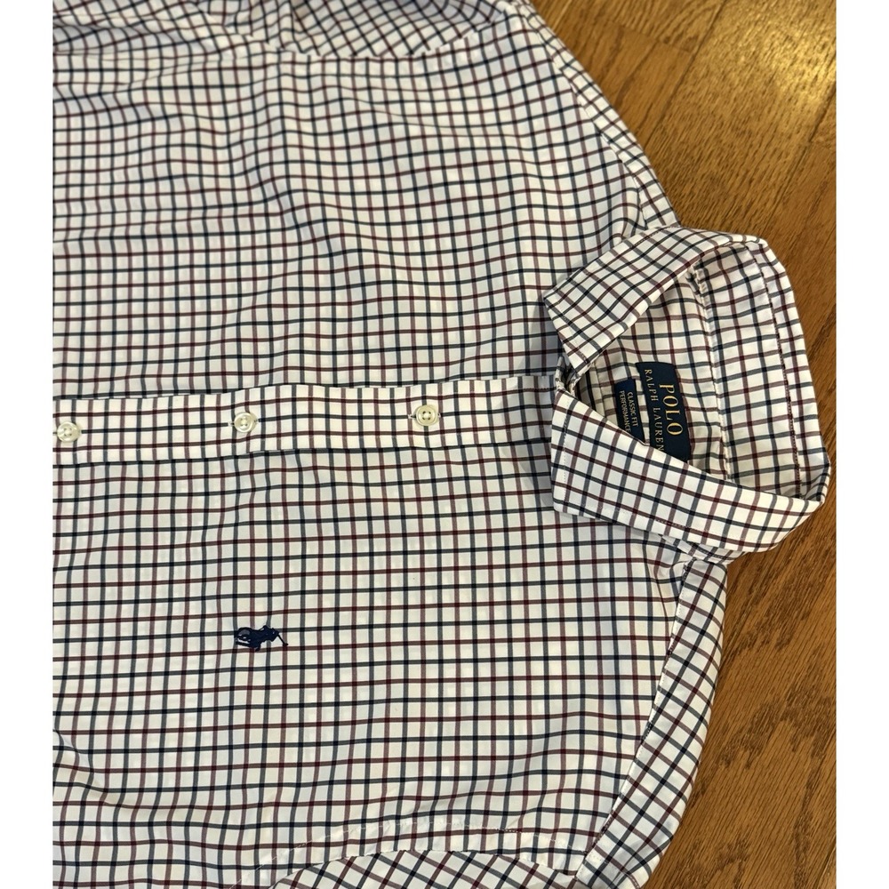 Polo Ralph Lauren Performance Shirt Mens Large Red Blue Gingham Button Down L/S